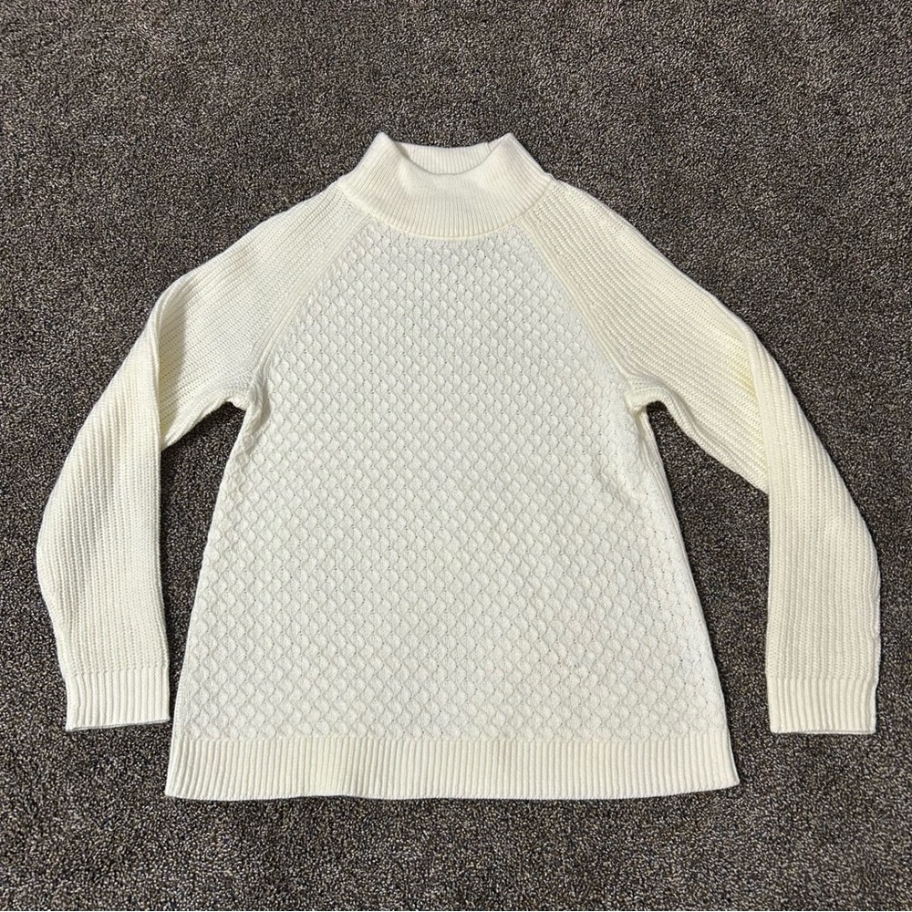 NWT Talbots large textured cream mock neck turtleneck sweater fall neutral knit